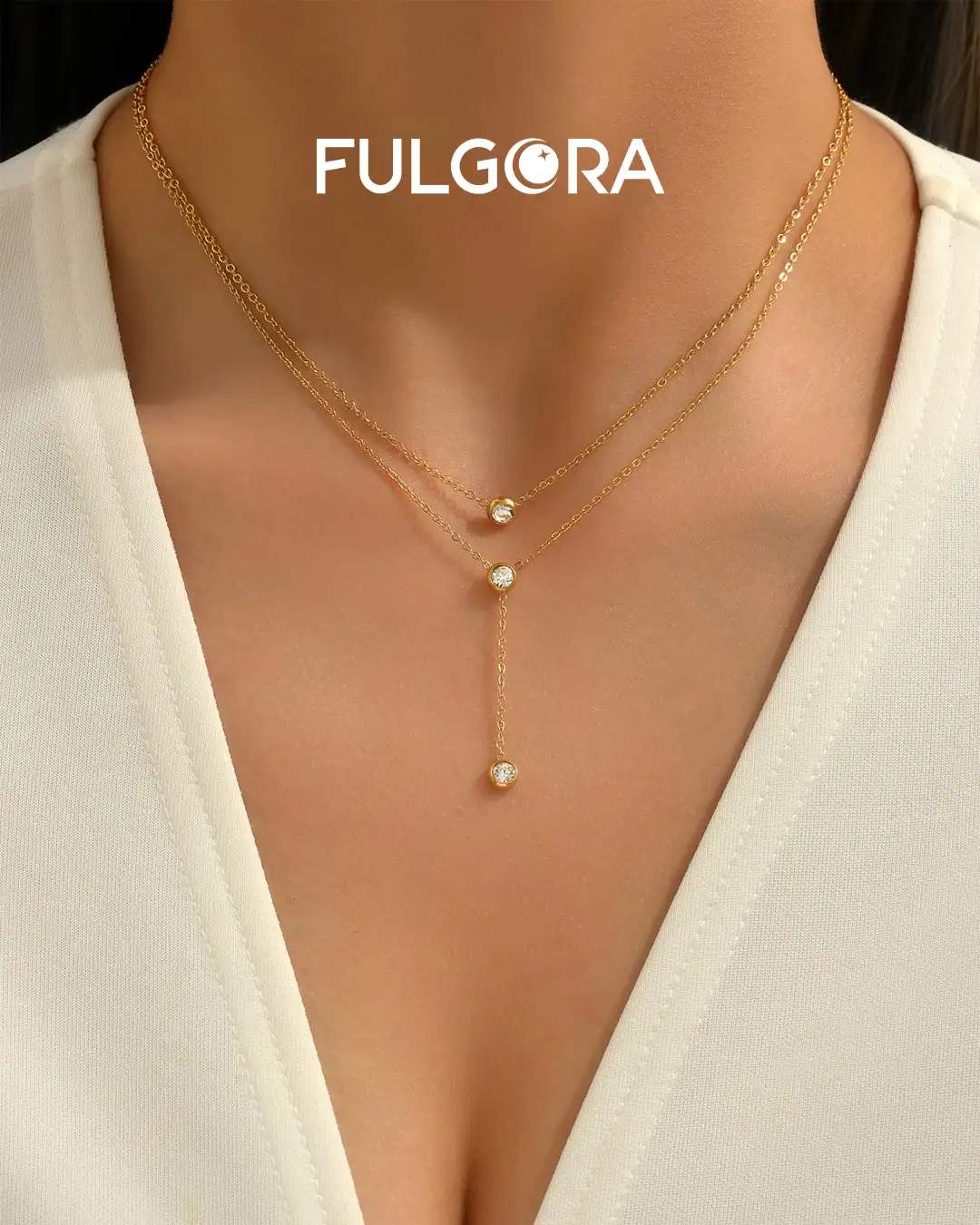 Collar en Y zirconia cúbica adorno enchapado en oro 18K