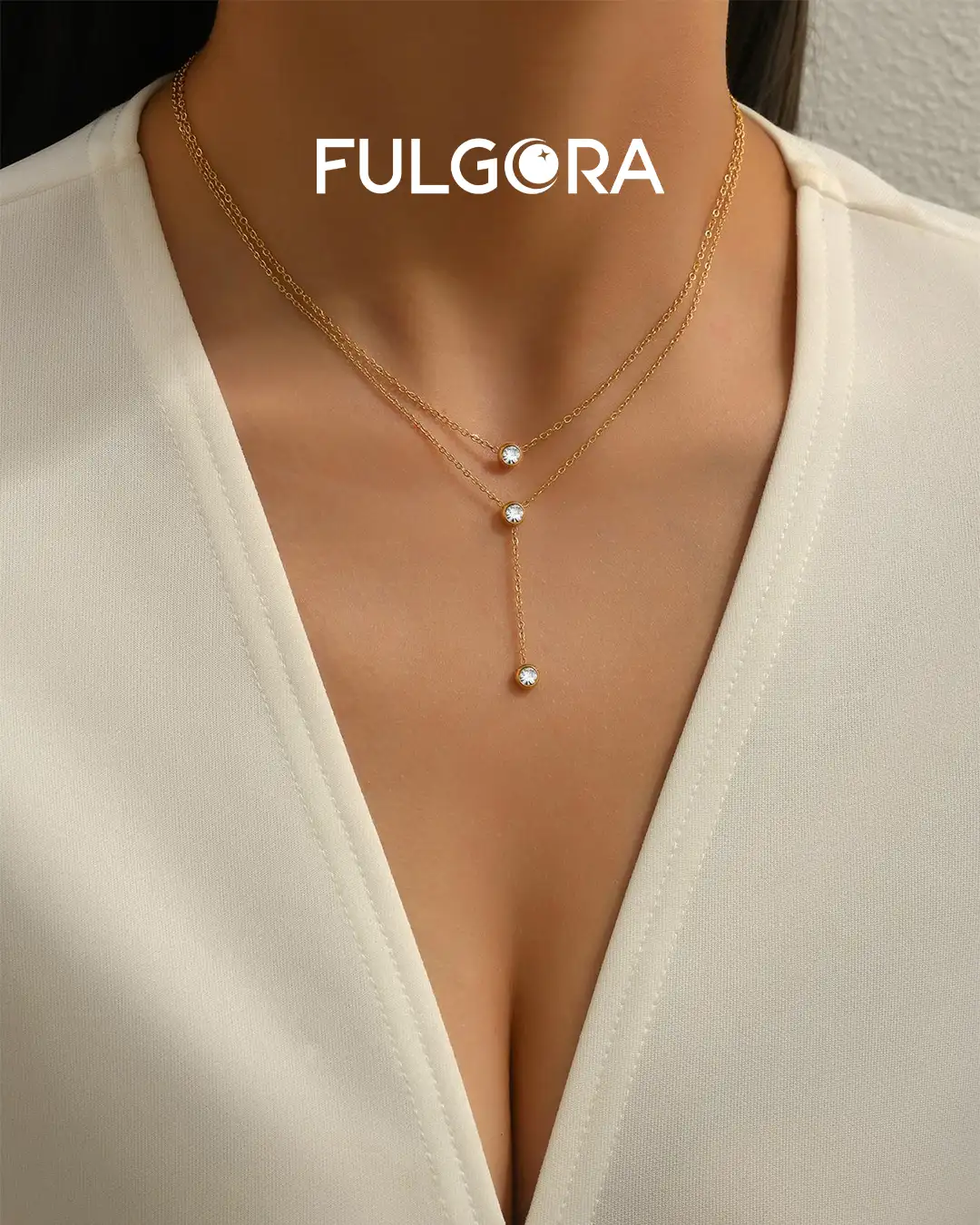 Collar en Y zirconia cúbica adorno enchapado en oro 18K