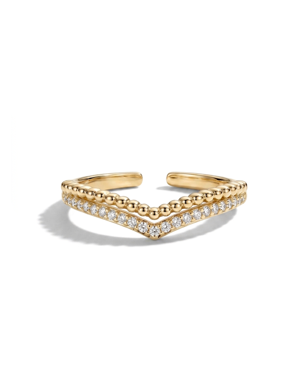 Anillo Minimalista Ondulado - Oro y Circonitas